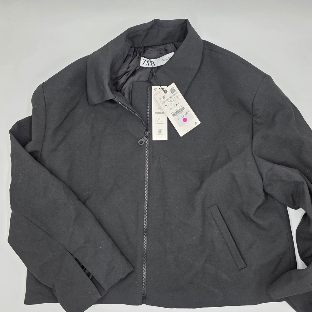 Zara Womens Black Full Zip Collared Jacket Size L New NWT 8897/707/800